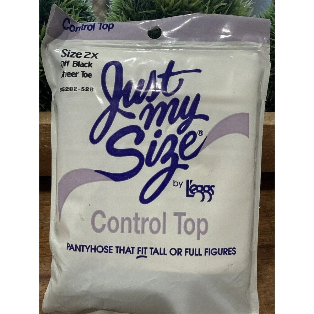 New! Vintage JUST MY SIZE Control Top Pantyhose Off Black 2X Sheer Toe NOS